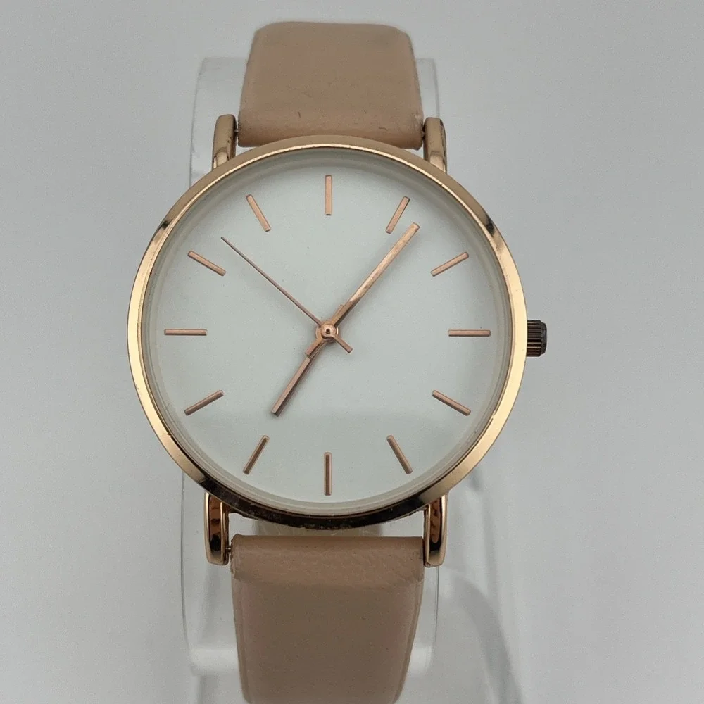 A New Day Watch Women 37mm Rose Gold‎ Case Pink Faux Leather Band- New Battery
